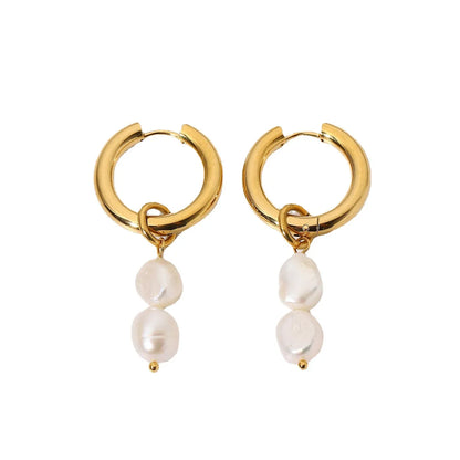 Wholesale Fashion 18k Gold-plated Double Freshwater Pearl Pendant Earrings Gooddiy