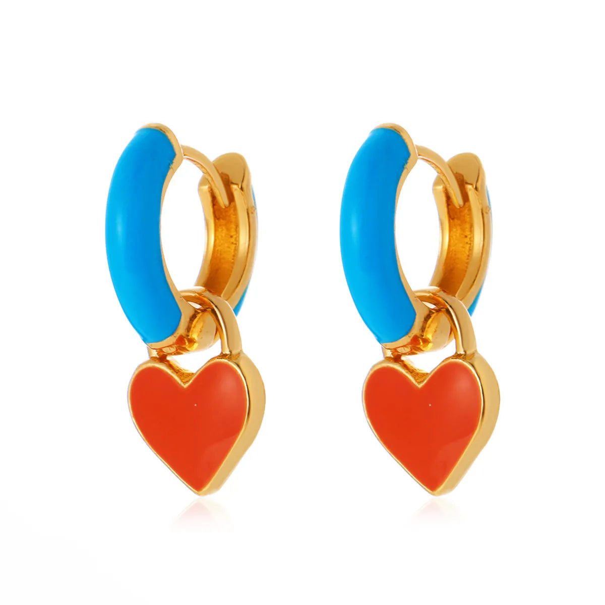 European And American Fashion Colorful Geometric Earrings Simple Alloy Dripping Heart Ear Clip Ins Cold Style Peach Heart Stud Earring Women