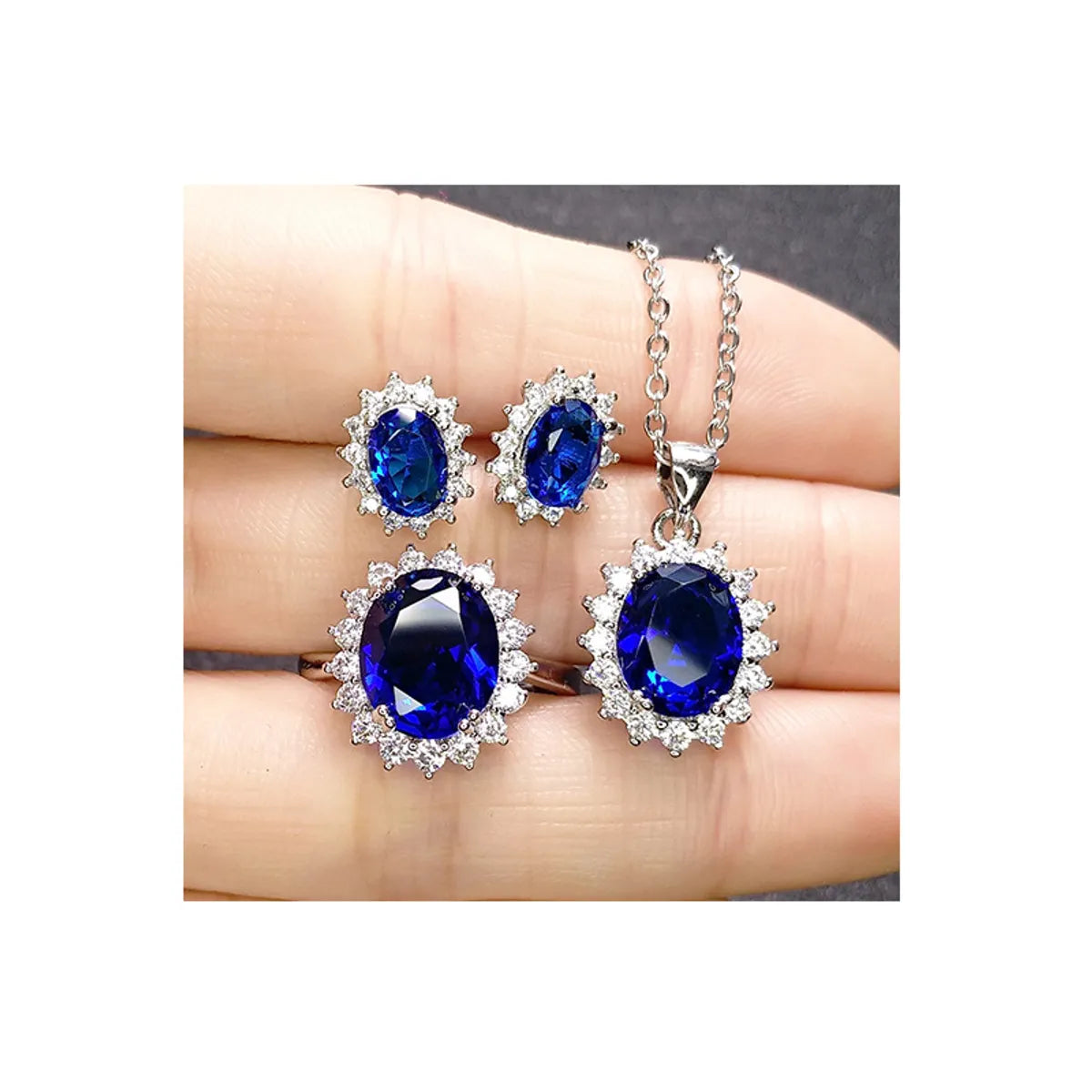 Wholesale Fashion Imitation Blue Crystal Sapphire Sunflower Jewelry Set