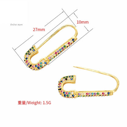 Wholesale Fashion Micro-inlaid Color Zircon Pin Copper Earrings Gooddiy