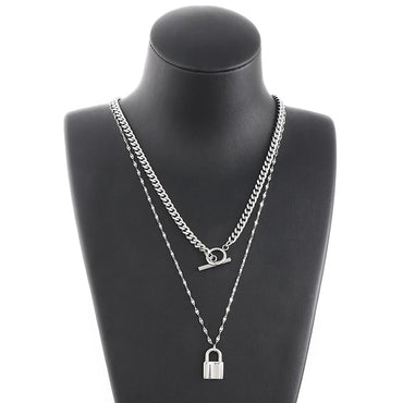 Wholesale Fashion Padlock Ot Buckle Pendant Multi-layer Stainless Steel Necklace