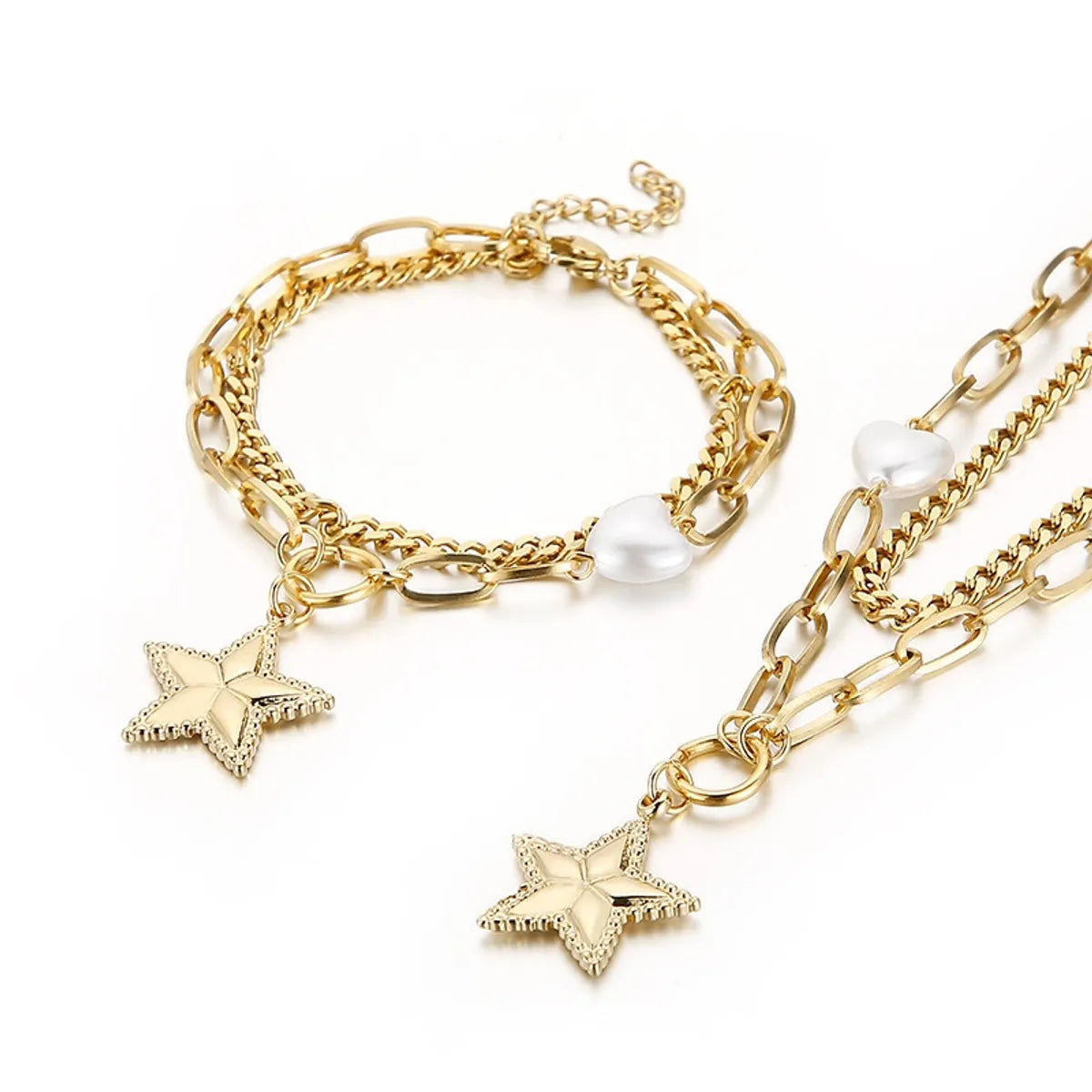 Wholesale Fashion Stainless Steel Star-shaped Double-layer Necklace Bracelet Suit Gooddiy