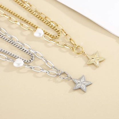 Wholesale Fashion Stainless Steel Star-shaped Double-layer Necklace Bracelet Suit Gooddiy