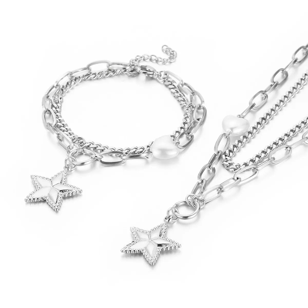 Wholesale Fashion Stainless Steel Star-shaped Double-layer Necklace Bracelet Suit Gooddiy