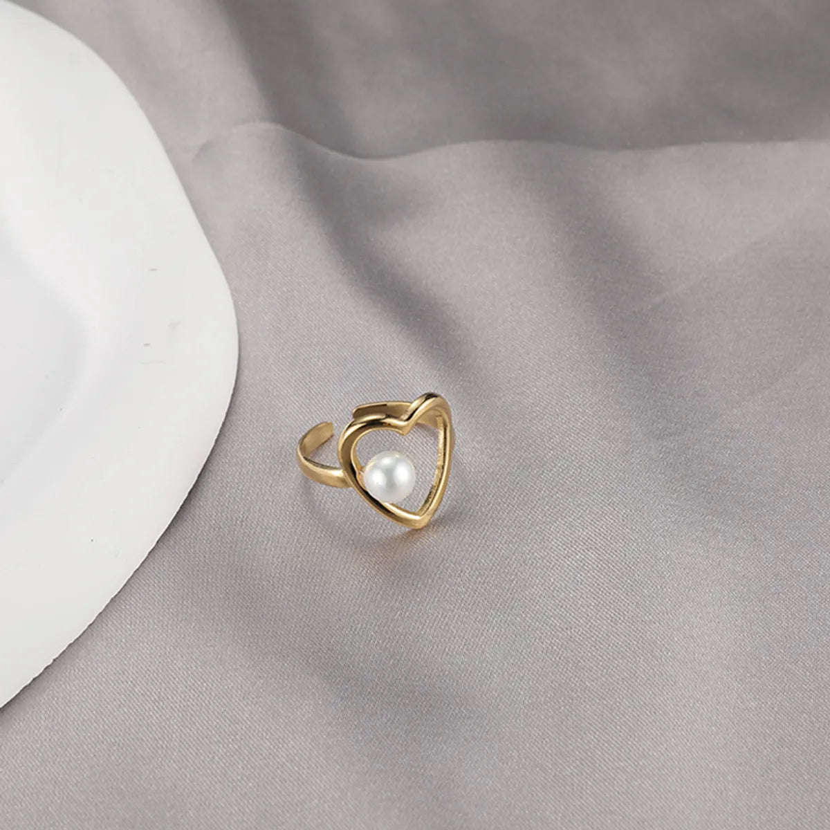 French Style Classic Style Heart Shape Stainless Steel Inlay Pearl Open Rings