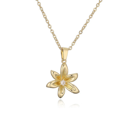 Copper 18K Gold Plated French Style Commute Inlay Flower Zircon Pendant Necklace