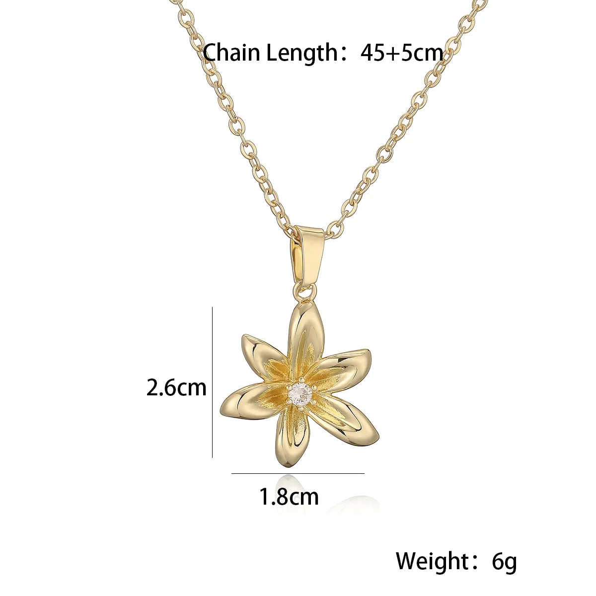 Copper 18K Gold Plated French Style Commute Inlay Flower Zircon Pendant Necklace