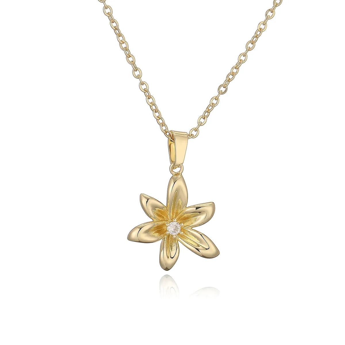 Copper 18K Gold Plated French Style Commute Inlay Flower Zircon Pendant Necklace