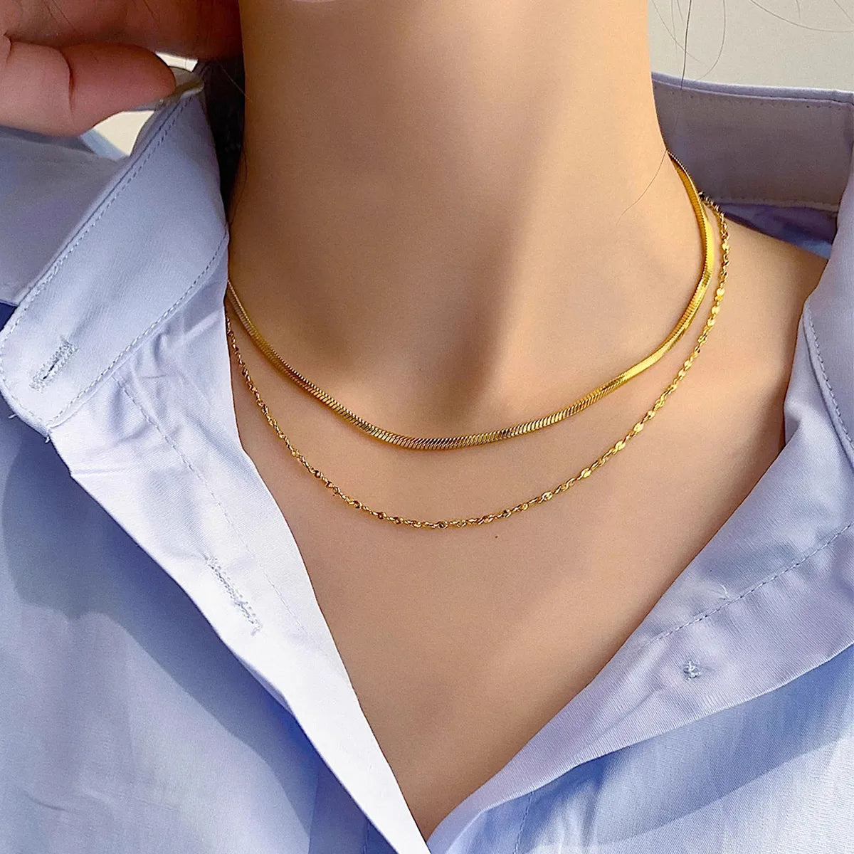 Wholesale Jewelry Glam Lady Solid Color 304 Stainless Steel Layered Necklaces