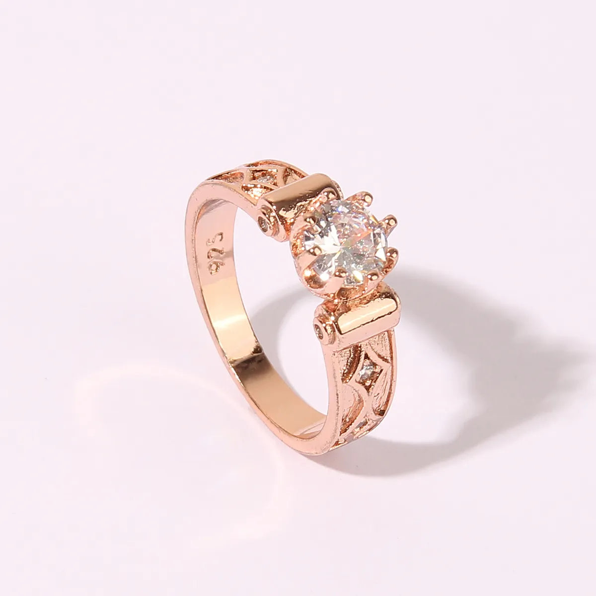 Wholesale Glam Luxurious Shiny Geometric Copper Shiny Metallic Inlay Rose Gold Plated Zircon Rings