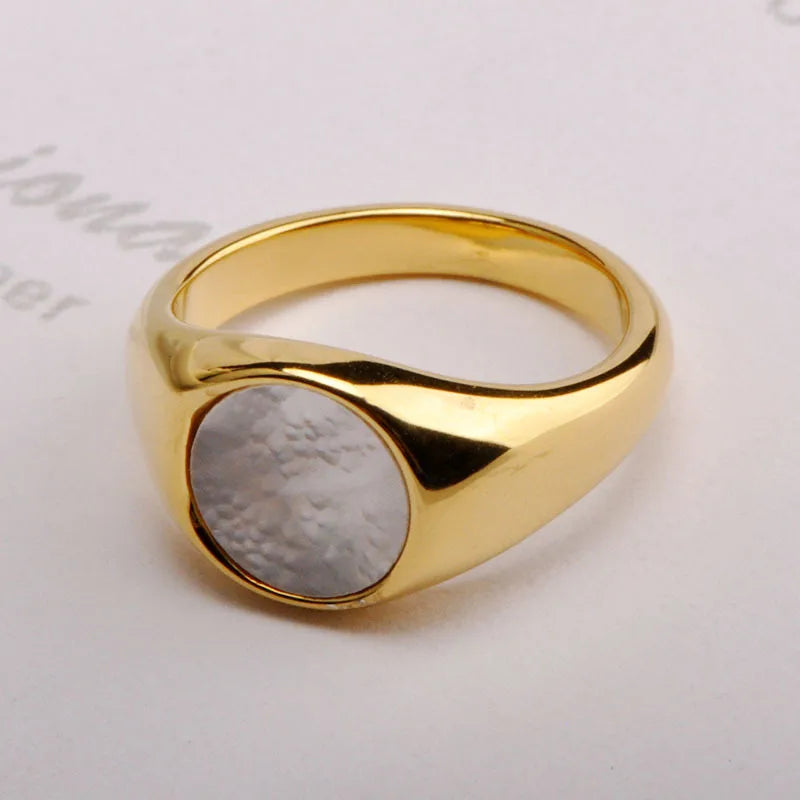 Wholesale Jewelry Glam Simple Style Round Titanium Steel Shell 18K Gold Plated Plating Inlay Rings