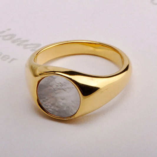 Wholesale Jewelry Glam Simple Style Round Titanium Steel Shell 18K Gold Plated Plating Inlay Rings