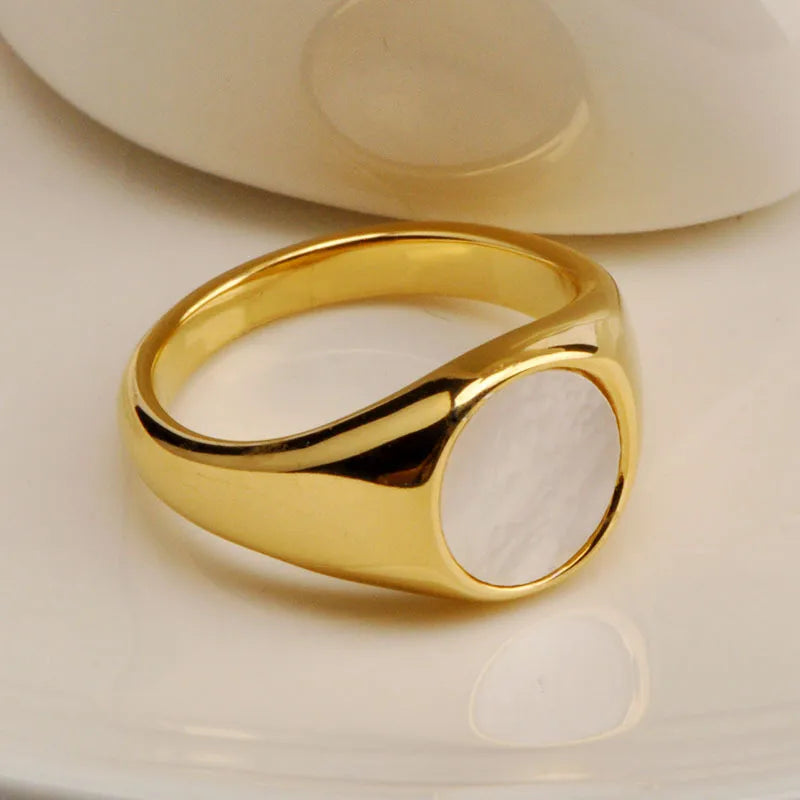 Wholesale Jewelry Glam Simple Style Round Titanium Steel Shell 18K Gold Plated Plating Inlay Rings