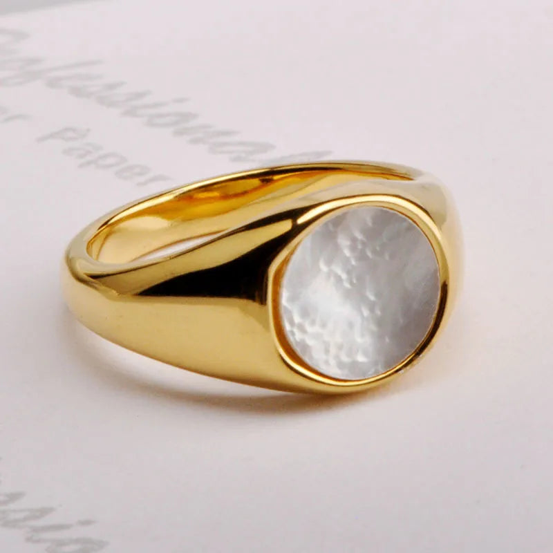 Wholesale Jewelry Glam Simple Style Round Titanium Steel Shell 18K Gold Plated Plating Inlay Rings