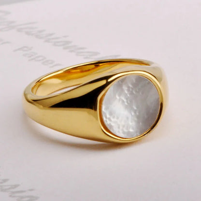 Wholesale Jewelry Glam Simple Style Round Titanium Steel Shell 18K Gold Plated Plating Inlay Rings