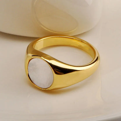 Wholesale Jewelry Glam Simple Style Round Titanium Steel Shell 18K Gold Plated Plating Inlay Rings