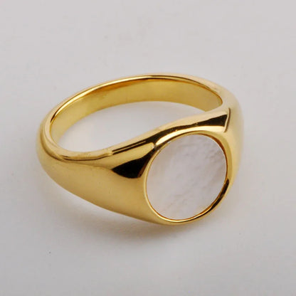 Wholesale Jewelry Glam Simple Style Round Titanium Steel Shell 18K Gold Plated Plating Inlay Rings