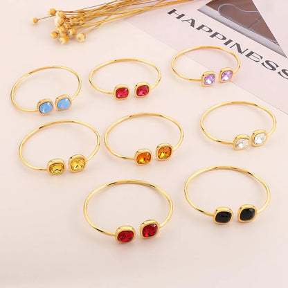 Wholesale Glam Square Stainless Steel 18k Gold Plated Glass Stone Bangle