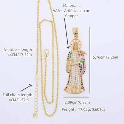 Wholesale Gothic Punk Shiny Death Copper Plating Inlay 18K Gold Plated Zircon Pendant Necklace