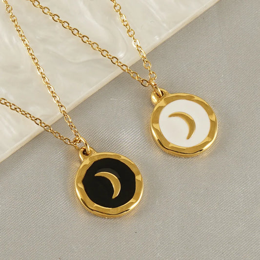 Wholesale Hip-hop Commute Cool Style Moon Stainless Steel 18k Gold Plated Pendant Necklace