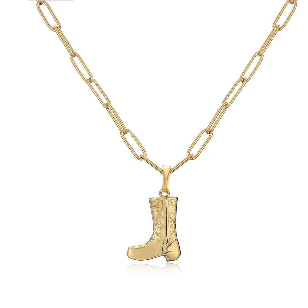 Copper 18K Gold Plated Hip-Hop Cowboy Style Cool Style Plating Inlay Boots Zircon Pendant Necklace