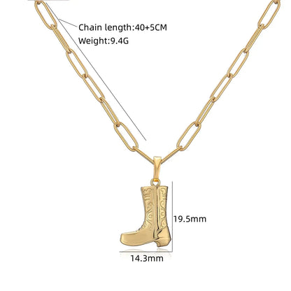 Copper 18K Gold Plated Hip-Hop Cowboy Style Cool Style Plating Inlay Boots Zircon Pendant Necklace