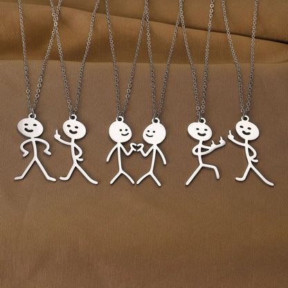 Hip-hop Exaggerated Funny Stickman Stainless Steel Pendant Necklace