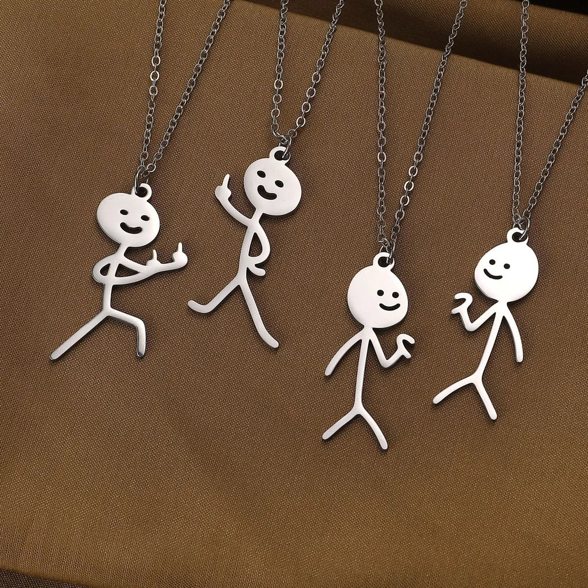 Hip-hop Exaggerated Funny Stickman Stainless Steel Pendant Necklace