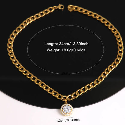 Pendant Copper Necklace 304 Stainless Steel 18K Gold Plated Hip-Hop Exaggerated Rock Plating Inlay Round Oval Water Droplets Zircon Pendant Necklace