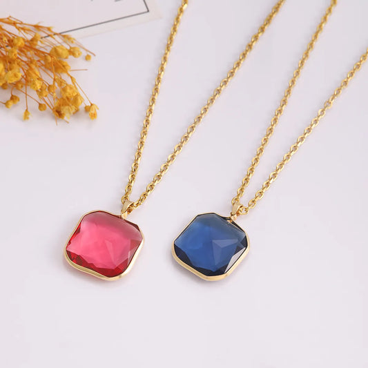 Wholesale Jewelry Hip-Hop Exaggerated Square 304 Stainless Steel Copper Glass 18K Gold Plated Plating Inlay Pendant Necklace