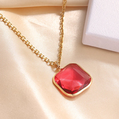 Wholesale Jewelry Hip-Hop Exaggerated Square 304 Stainless Steel Copper Glass 18K Gold Plated Plating Inlay Pendant Necklace