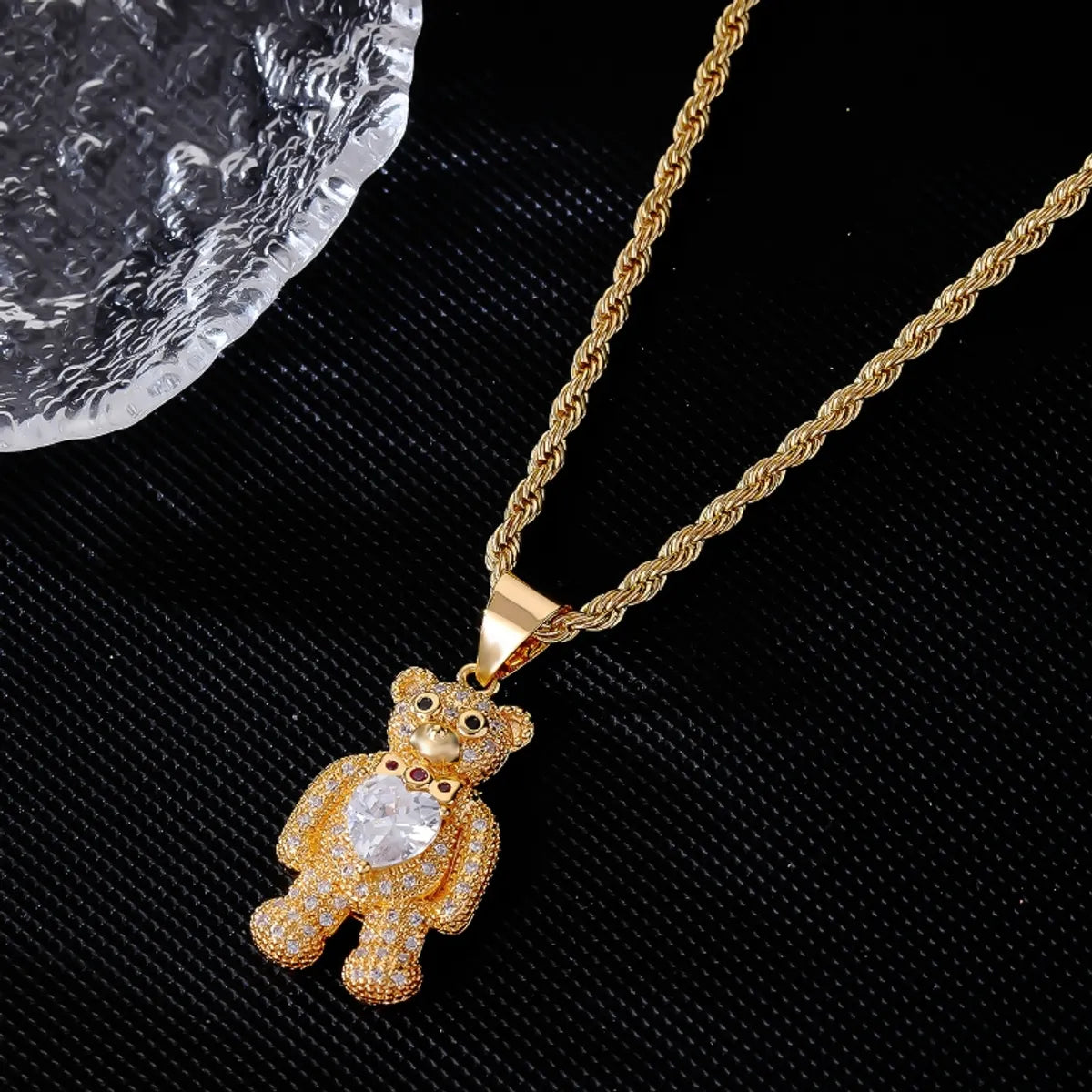 Wholesale Hip-hop Little Bear Stainless Steel Titanium Steel Plating Inlay Gold Plated Zircon Pendant Necklace