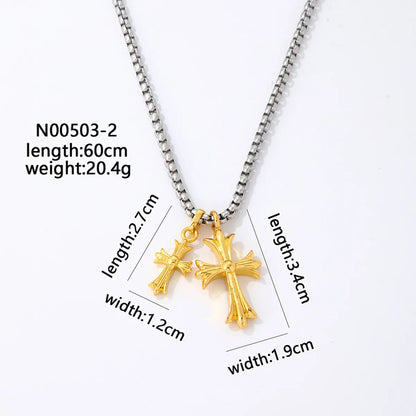 Wholesale Hip-Hop Luxurious Rock Cross 304 Stainless Steel Copper Plating K Gold Plated Pendant Necklace