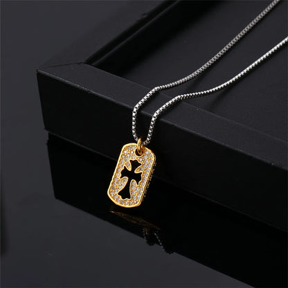 Wholesale Hip-Hop Luxurious Rock Cross 304 Stainless Steel Copper Plating K Gold Plated Pendant Necklace