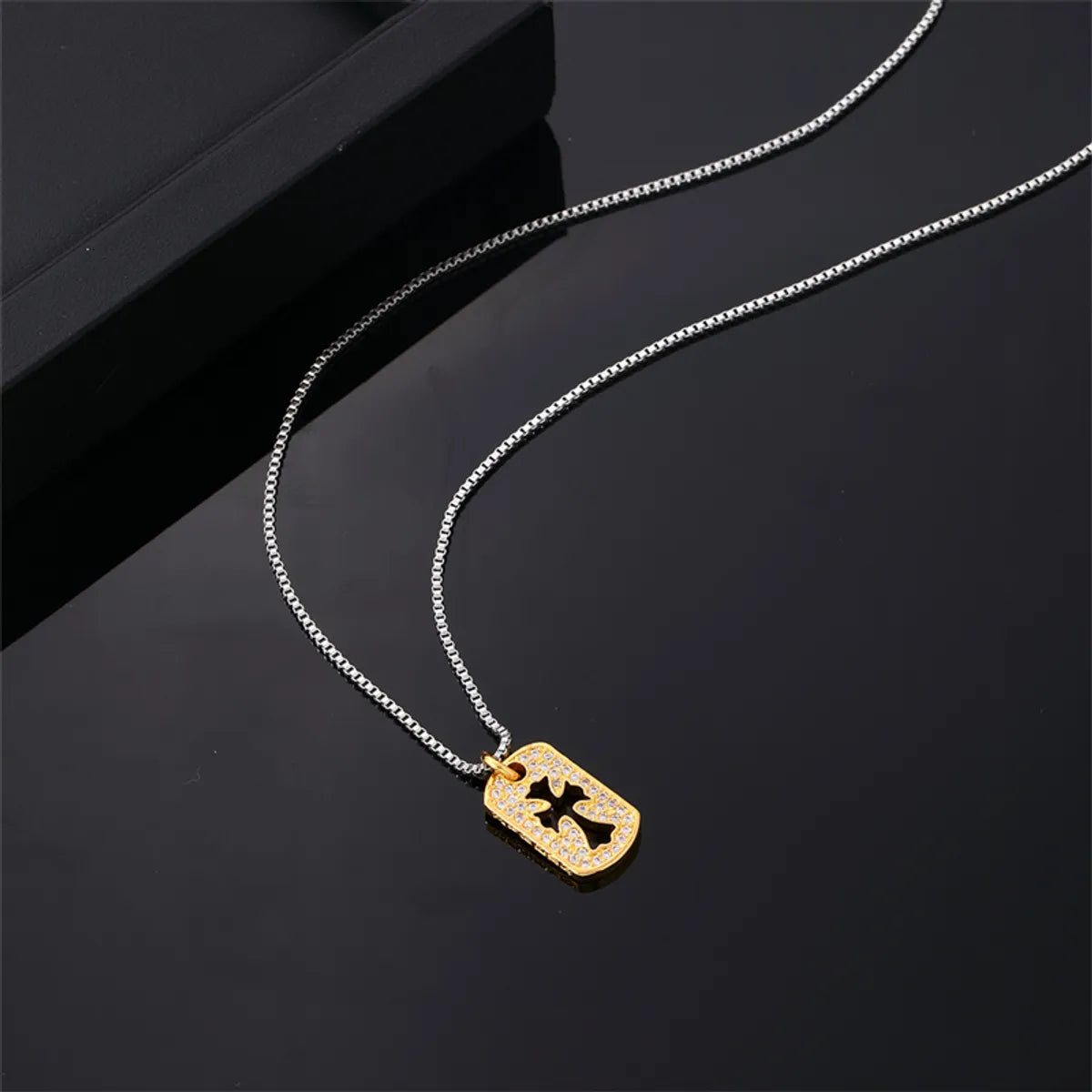 Wholesale Hip-Hop Luxurious Rock Cross 304 Stainless Steel Copper Plating K Gold Plated Pendant Necklace