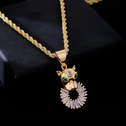 Wholesale Hip-hop Retro Animal Stainless Steel Titanium Steel Plating Inlay Gold Plated Zircon Pendant Necklace