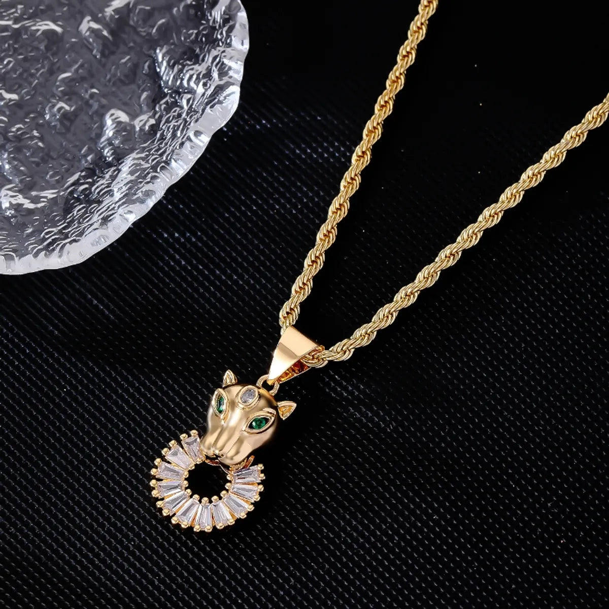 Wholesale Hip-hop Retro Animal Stainless Steel Titanium Steel Plating Inlay Gold Plated Zircon Pendant Necklace