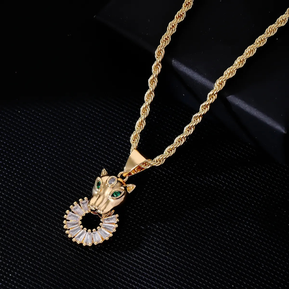 Wholesale Hip-hop Retro Animal Stainless Steel Titanium Steel Plating Inlay Gold Plated Zircon Pendant Necklace