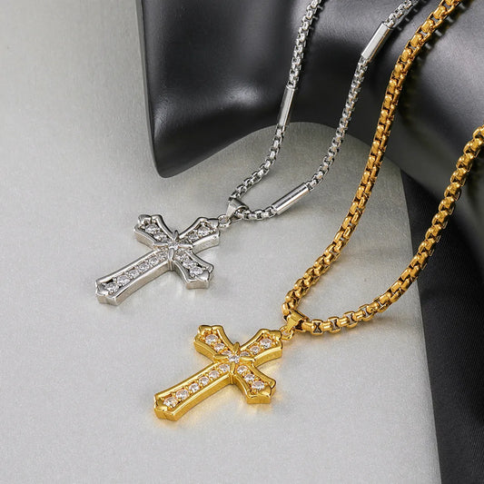 Wholesale Hip-hop Retro Cross Titanium Steel Plating Pendant Necklace