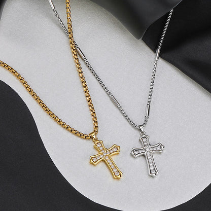 Wholesale Hip-hop Retro Cross Titanium Steel Plating Pendant Necklace