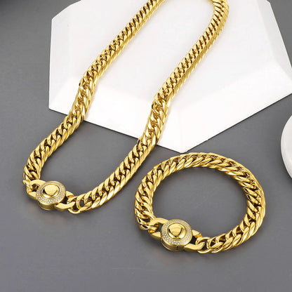 Wholesale Hip-hop Retro Geometric Solid Color Titanium Steel Plating Chain Jewelry Set