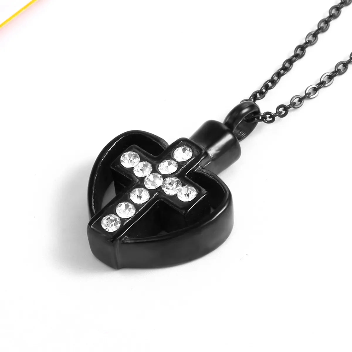 Wholesale Hip-hop Retro Heart Shape Stainless Steel Inlay Zircon Pendant Necklace