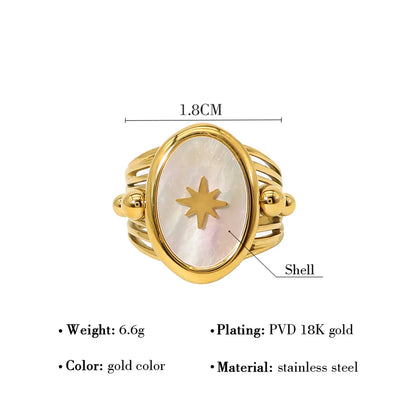 Hip-hop Retro Hexagram Stainless Steel Titanium Steel Plating Inlay Shell 18k Gold Plated Open Rings