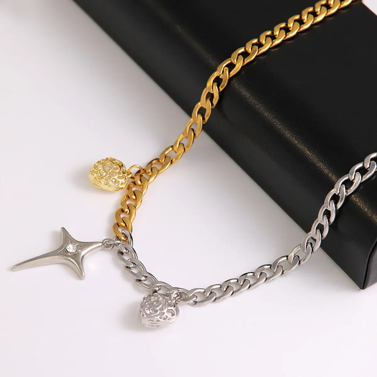 Wholesale Hip-Hop Rock Punk Star Heart Shape 304 Stainless Steel Copper Plating Inlay 18K Gold Plated White Gold Plated Zircon