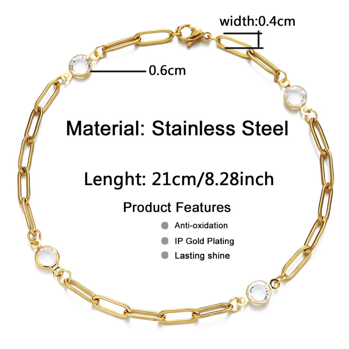 Wholesale Hip-Hop Simple Style Geometric Stainless Steel Gold Plated Artificial Crystal Bracelets