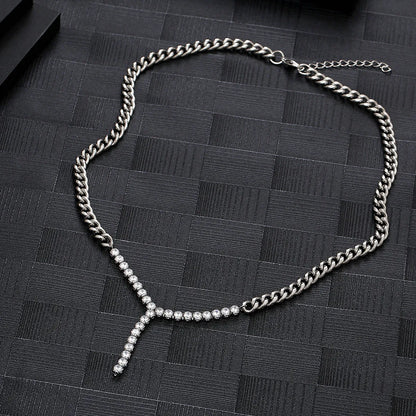 Wholesale Hip-hop Solid Color Titanium Steel Inlay Zircon Necklace