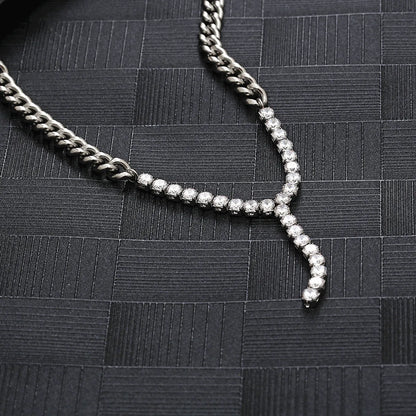 Wholesale Hip-hop Solid Color Titanium Steel Inlay Zircon Necklace