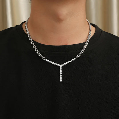 Wholesale Hip-hop Solid Color Titanium Steel Inlay Zircon Necklace