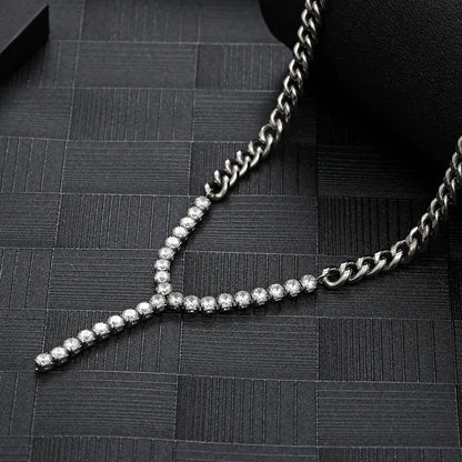 Wholesale Hip-hop Solid Color Titanium Steel Inlay Zircon Necklace