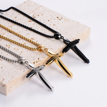 Wholesale Hip-hop Streetwear Cross Stainless Steel Plating Pendant Necklace